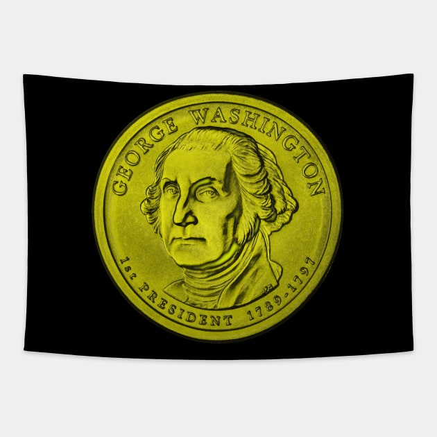 USA George Washington Coin in Yellow Tapestry by The Black Panther