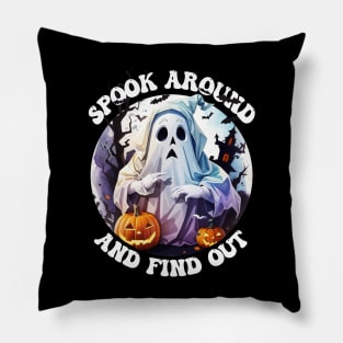 Spook Around and Find Out Spooky Season Ghost Bats Funny Pillow