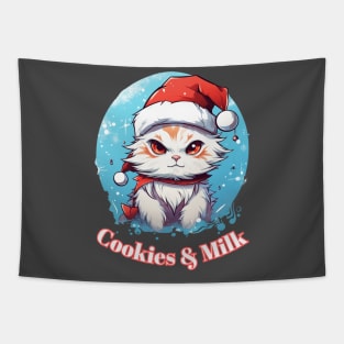 Cookies & Milk - Christmas Cat - Winter Holiday Tapestry