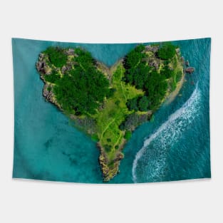Blue Ocean Waves Heart Island Tapestry