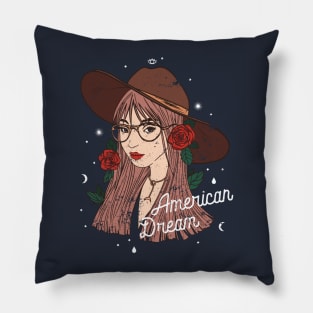 Living the American Dream: Our Cartoon Girl with Red Roses Pillow