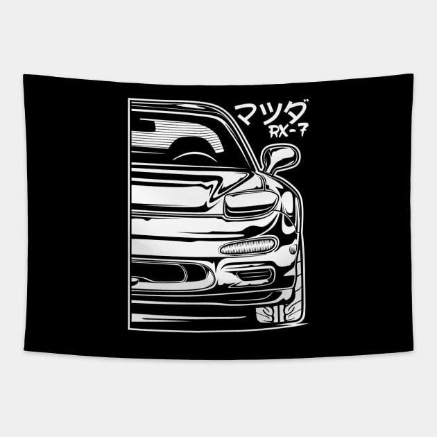 Mazda RX7 (White Print) Tapestry by idrdesign