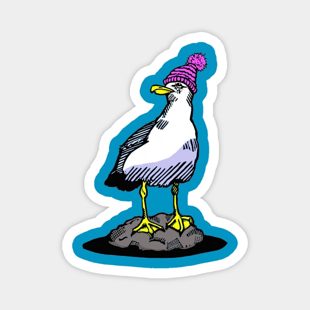 The Bobble Hatted Seagull Magnet by LiquoriceLino