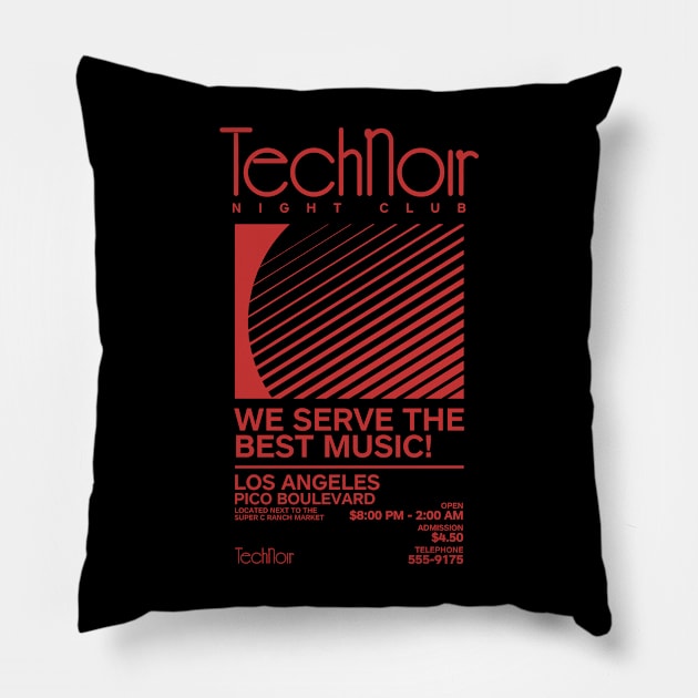 Retro 80s Technoir Nightclub Poster from the Terminator Movie Pillow by DaveLeonardo