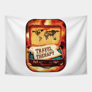 "Travel is My Therapy" Vintage Suitcase Sticker Tapestry