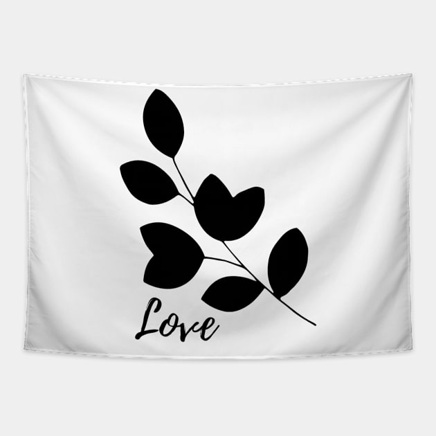 black color leaves love art illustration Tapestry by Artistic_st