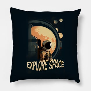 Space Adventure Vintage Travel Poster Pillow