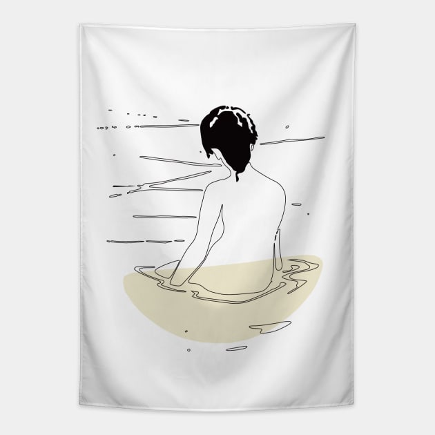 Nude Woman Geisha Japanese Erotic Line Art Tapestry by Inogitna Designs