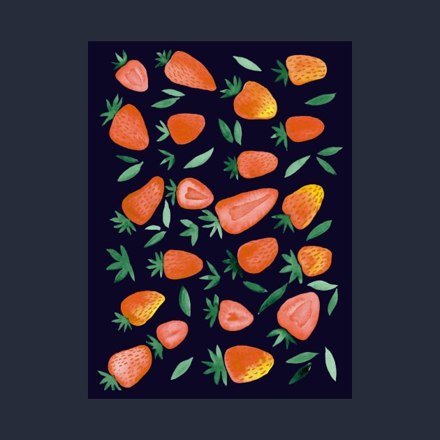 Watercolors strawberries - orange on dark background by wackapacka