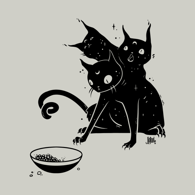  Creepy Cute Three Headed Black Cat Artwork by cellsdividing