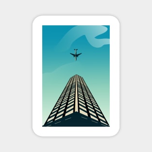 building and airplane scape illustration Magnet