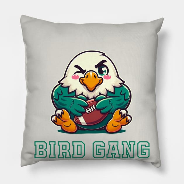Philadelphia Eagles Bird Gang Cute Kawaii [Green] Pillow by Curious Sausage
