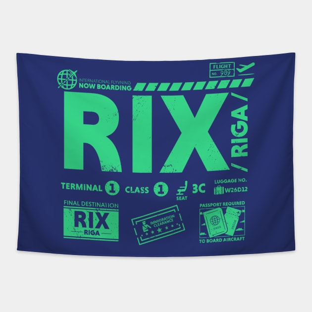 Vintage Riga RIX Airport Code Travel Day Retro Travel Tag Latvia Tapestry by Now Boarding