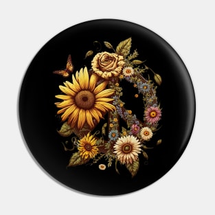 Peace Sign Retro Flower Sunflower Pin
