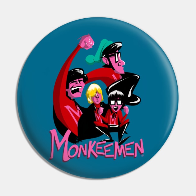 Monkee Men Pop Art Pin by UzzyWorks