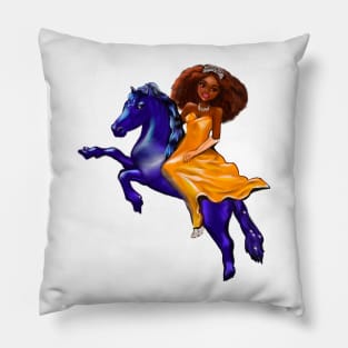 Black anime princess on horse ! A beautiful black girl with Afro hair, brown eyes, Cherry pink lips and dark brown skin. Hair love ! Pillow