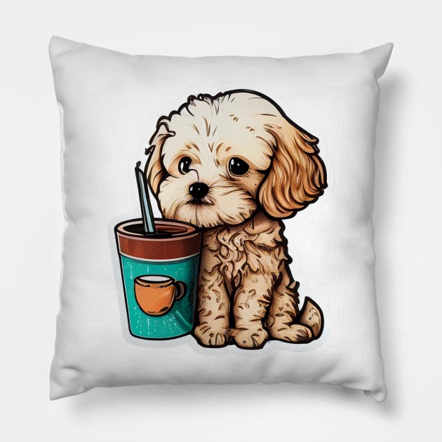 cute coffee dog Pillow by MK3