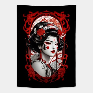 Japanese geisha retro vintage Asian Oriental floral art Tapestry