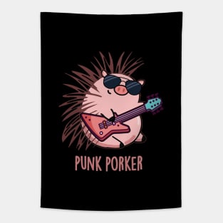 Punk Porker Cute Punk Rocker Pig Pun Tapestry