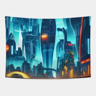 Cool Japanese Neon Future City Tapestry