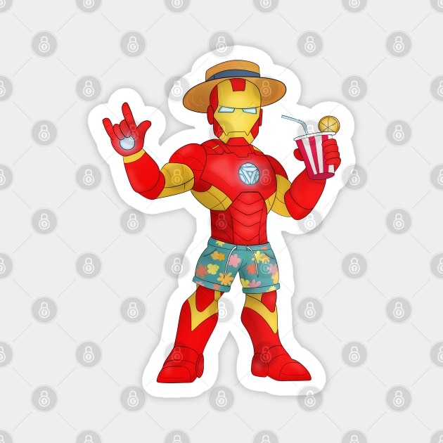 Iron Man's Beach Day: Superhero on Vacation Magnet by ShutterStudios