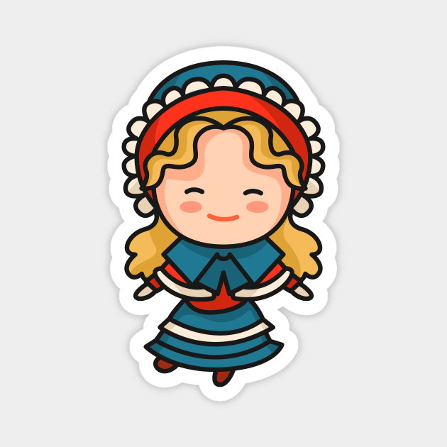 Cute British Victorian Era Girl in Traditional Clothing Cartoon Magnet by SLAG_Creative