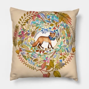 Red Fox Autumn Botanical Pillow