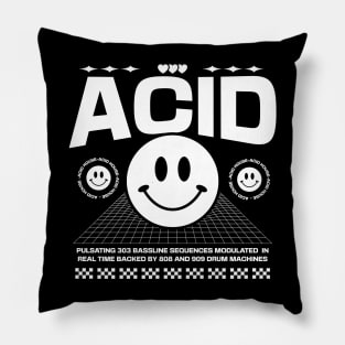 ACID HOUSE  - 3 Smiley's side by side (white) Pillow