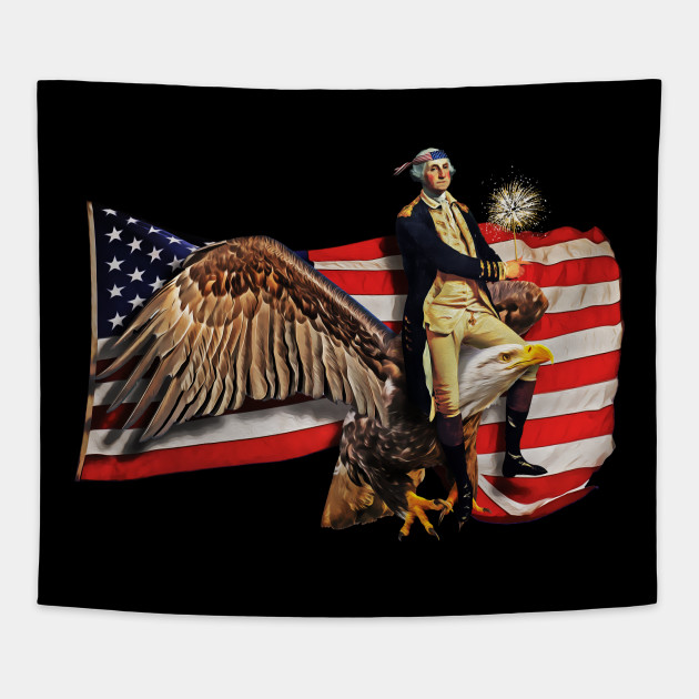 George Washington Riding Bald Eagle American Flag
