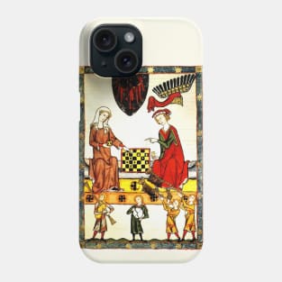 MEDIEVAL CHESS PLAYERS IN COURT WITH RED WILD ROSES Phone Case