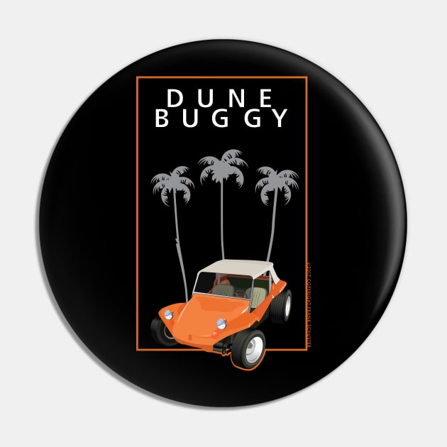 Dune Buggy Manx Orange w Palms and Type Pin by PauHanaDesign