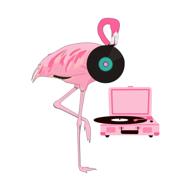 Funny Flamingo Retro Vinyl Record Player by TammyWinandArt