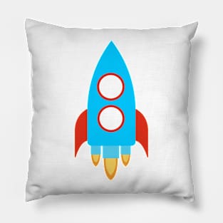 Blue Rocket Spaceship Pillow