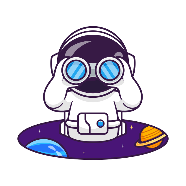 Cute Astronaut Spying With Binoculars In Space Cartoon by Catalyst Labs