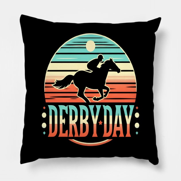 Cute Horse 150th Derby Day 2024 Horse racing Fascinator Pillow by justingreen