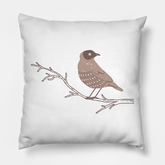 Bird on A Branch Minimal  Boho Warm Colours  Design Pillow by zedonee