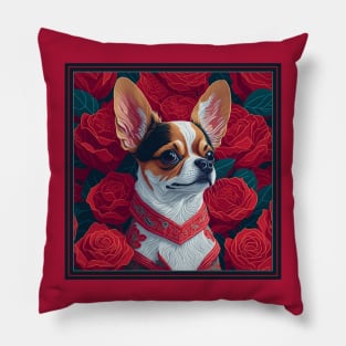 Dogs, Chihuahua and flowers, dog, seamless print, style vector (red version 2 Chihuahua) Pillow