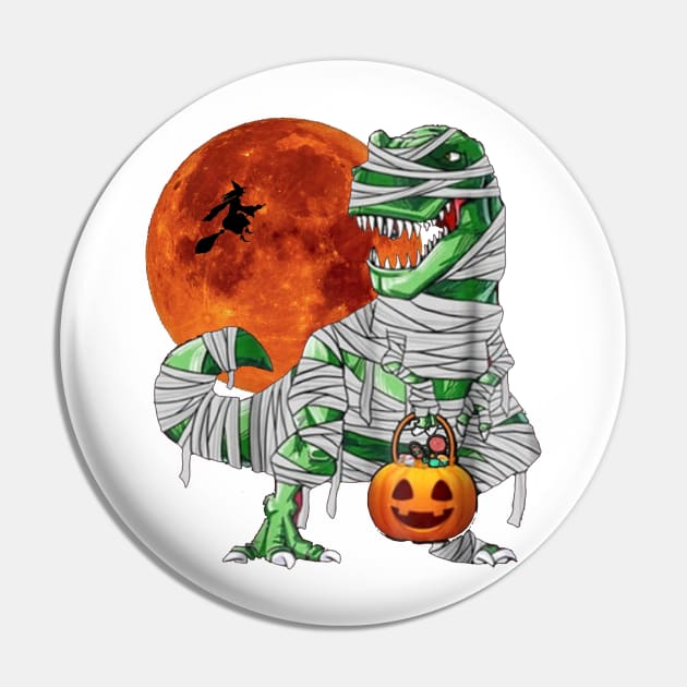 Halloween Pumkin Dinosaur T-rex & Witch Under the Moonlight Pin by Monday01