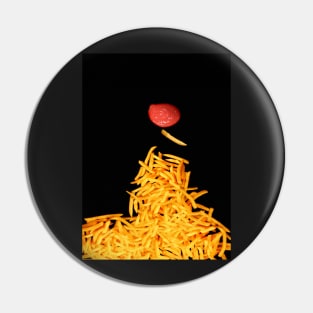 Fries and tomato sauce black background. Pin