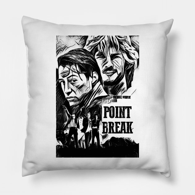 point break Pillow by RetroScribbles