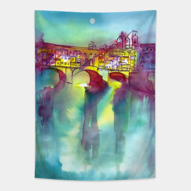 PONTE VECCHIO, Old Bridge Florence Watercolor Tapestry by BulganLumini