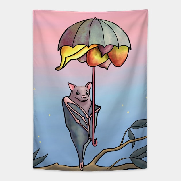 Cute Fruit Bat with Umbrella Fruit Basket Tapestry by ELMayer