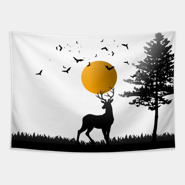 sunset deer Tapestry by Serotonin