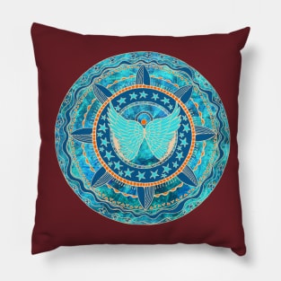 Angel Wings Blue Mandala Pillow