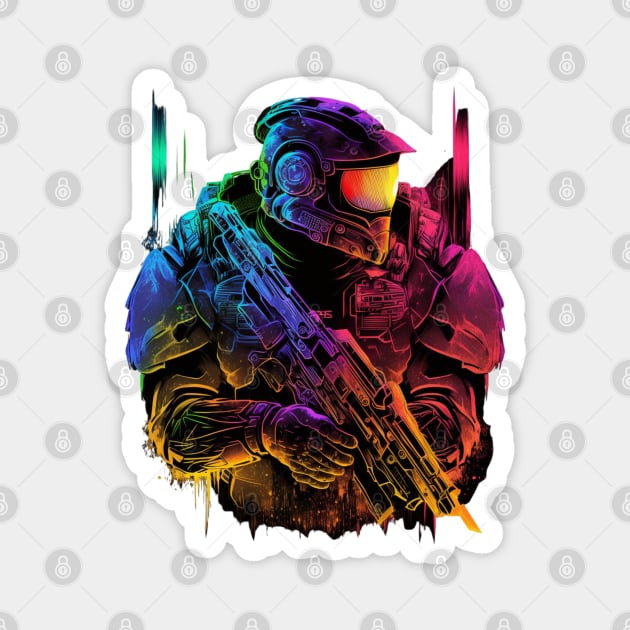 Halo Master Chief Neon - Original Artwork Magnet by Labidabop