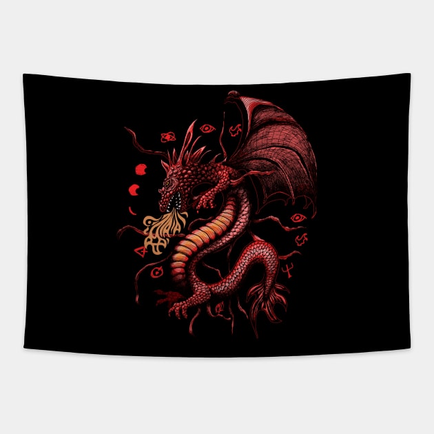 Mystical Red Dragon in Flight Tapestry by Artist Layne