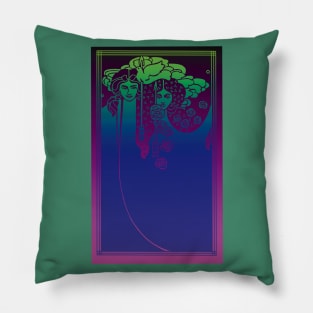 Art Nouveau Ladies (blue on purple) Pillow