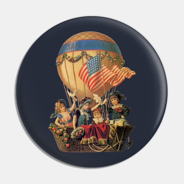 Vintage Hot Air Balloon with Children, Safe Journey Pin by MasterpieceCafe
