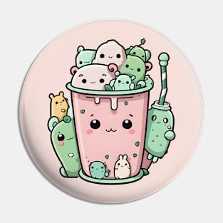 Kawaii Boba Tea with Cute Animals Pin