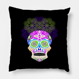 ñanduti night light ecopop skeleton catrina head in street graffiti style artsy 2 Pillow